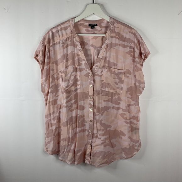 Torrid Size 00 10 M/L Pink Camo Challis Dolman Blouse Collared Button Front Top - Picture 3 of 10